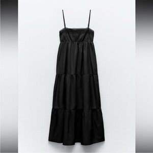 Zara Black Poplin Maxi Dress